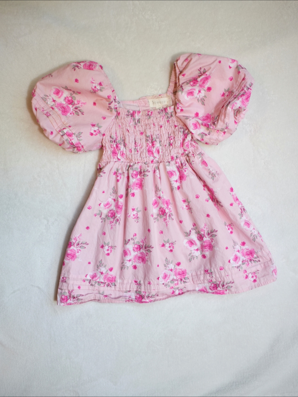 btween Girls 2T Pink Floral Dress Smocked Puff Sleeve Cottagecore Spring
